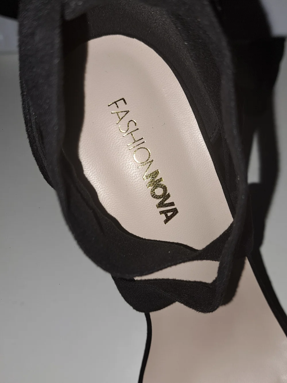 Fashion Nova Black Suede Platform Block Heels with Ankle Wrap
